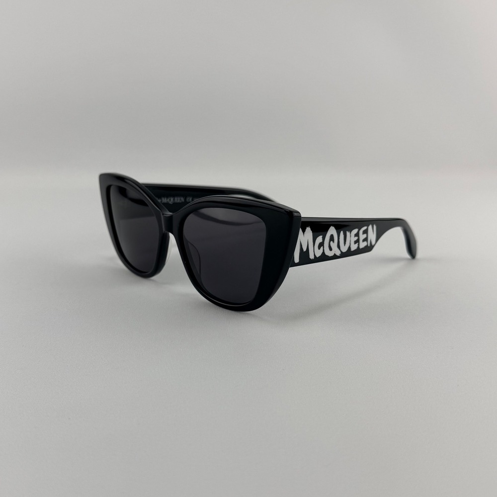 Alexander McQueen AM0347S Graffiti Logo Cat Eye Sunglasses EUC Black 001 54mm
